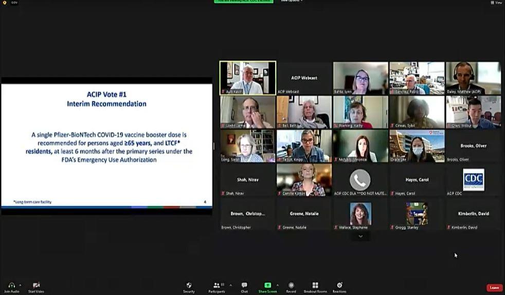 This image from video shows a meeting of the Centers for Disease Control and Prevention's Advisory Committee on Immunization Practices on Sept. 23, 2021. (ACIP via The Epoch Times)