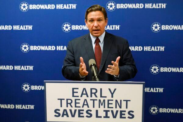 Florida Gov. Ron DeSantis speaks at a news conference at the Broward Health Medical Center in Fort Lauderdale, Fla., on Sept. 16, 2021. (Wilfredo Lee/AP Photo)