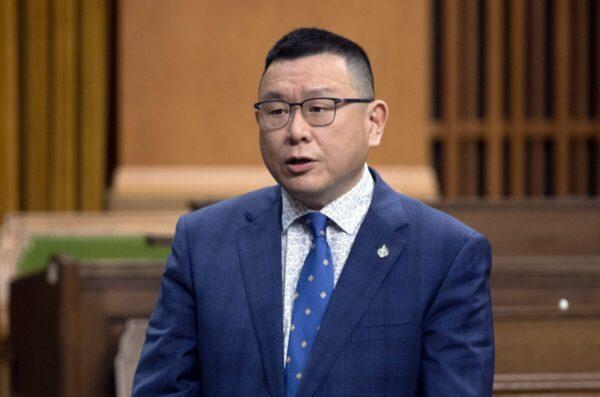 Then-Conservative MP Kenny Chiu rises during question period in the House of Commons on April 13, 2021. (The Canadian Press/Adrian Wyld)