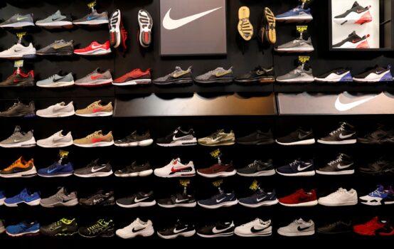 Nike shoes are seen displayed at a sporting goods store in New York City, N.Y., on May 14, 2019. (Mike Segar/Reuters)