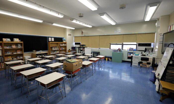 An empty classroom at Yung Wing School P.S. 124 before the start of the school year in New York on Sept. 2, 2021. (Michael Loccisano/Getty Images)
