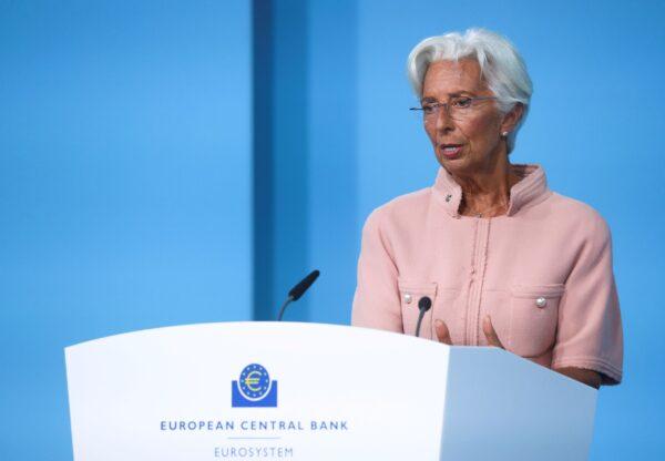 President of the European Central Bank (ECB) Christine Lagarde speaks as she takes part in a news conference on the outcome of the Governing Council meeting, in Frankfurt, Germany on Sept. 9, 2021. (Kai Pfaffenbach/Reuters)