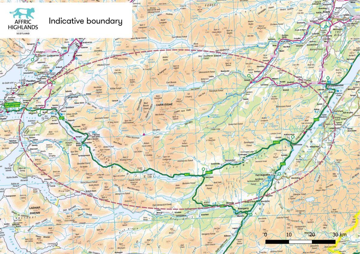A map shows the area potentially covered by the Affric Highlands rewilding project. (Trees for Life/PA)