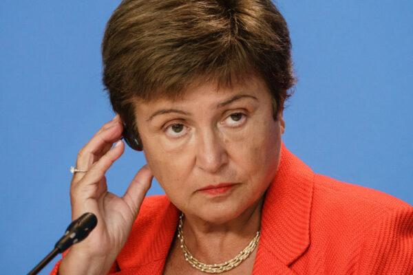 Kristalina Georgieva, managing director of the International Monetary Fund (IMF) speaks during a press conference at the German chancellery in Berlin, on Aug. 26, 2021. (Clemens Bilan/Getty Images)