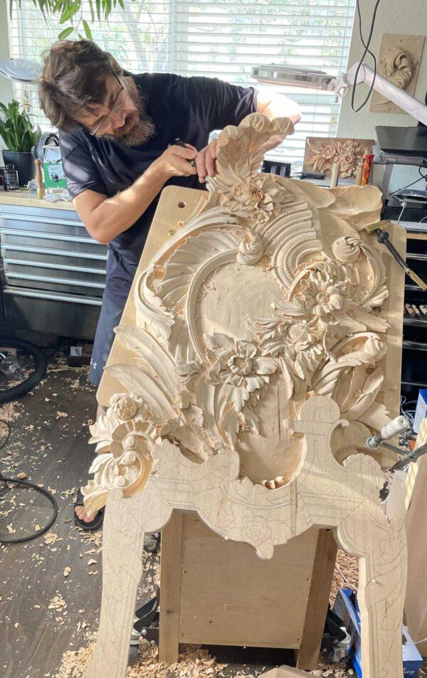 Master woodcarver Alexander A. Grabovetskiy creates intricate ornamental woodcarvings in his Florida workshop. (Courtesy of Alexander A. Grabovetskiy)