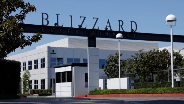 The entrance to the Activision Blizzard Inc. campus is shown in Irvine, Calif., on Aug. 6, 2019. (Mike Blake/Reuters)