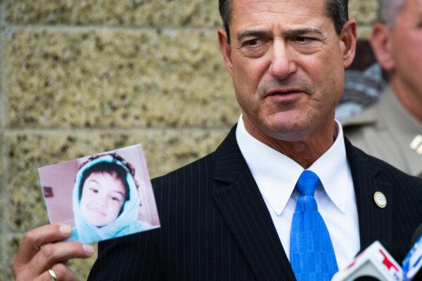 Orange County District Attorney Todd Spitzer speaks about updates in regards to the recent arrest of the killers of 6 year-old Aiden Leos at the California Highway Patrol offices in Santa Ana, Calif., on June 7, 2021. (John Fredircks/The Epoch Times)