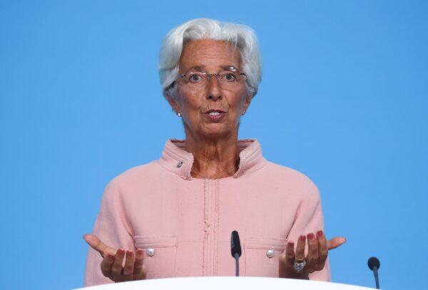 President of the European Central Bank (ECB) Christine Lagarde speaks as she takes part in a news conference on the outcome of the Governing Council meeting, in Frankfurt, Germany on Sept. 9, 2021. (Kai Pfaffenbach/Reuters)