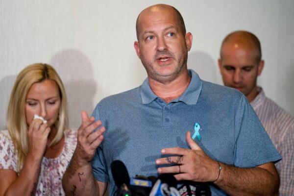 Joseph Petito, father of Gabby Petito, speaks during a news conference in Bohemia, N.Y., on Sept. 28, 2021. (John Minchillo/AP Photo)