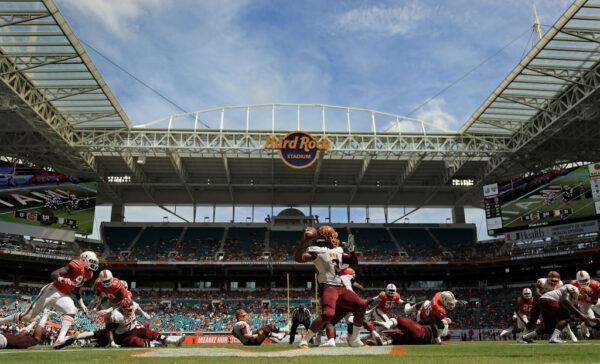 A game takes place at Hard Rock Stadium in Miami Gardens. (Mike Ehrmann/Getty Images)