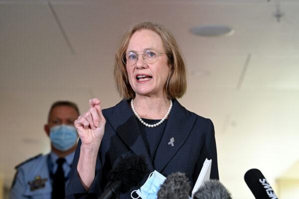 Chief Health Officer of Queensland Dr Jeannette Young speaks in Brisbane, Australia, on Sept. 29, 2021. (Bradley Kanaris/Getty Images)
