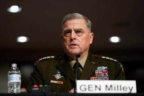 Chairman of the Joint Chiefs of Staff Gen. Mark Milley speaks during a Senate Armed Services Committee hearing on the conclusion of military operations in Afghanistan and plans for future counterterrorism operations on Capitol Hill in Washington on Sept. 28, 2021. (Patrick Semansky/Pool/Getty Images)