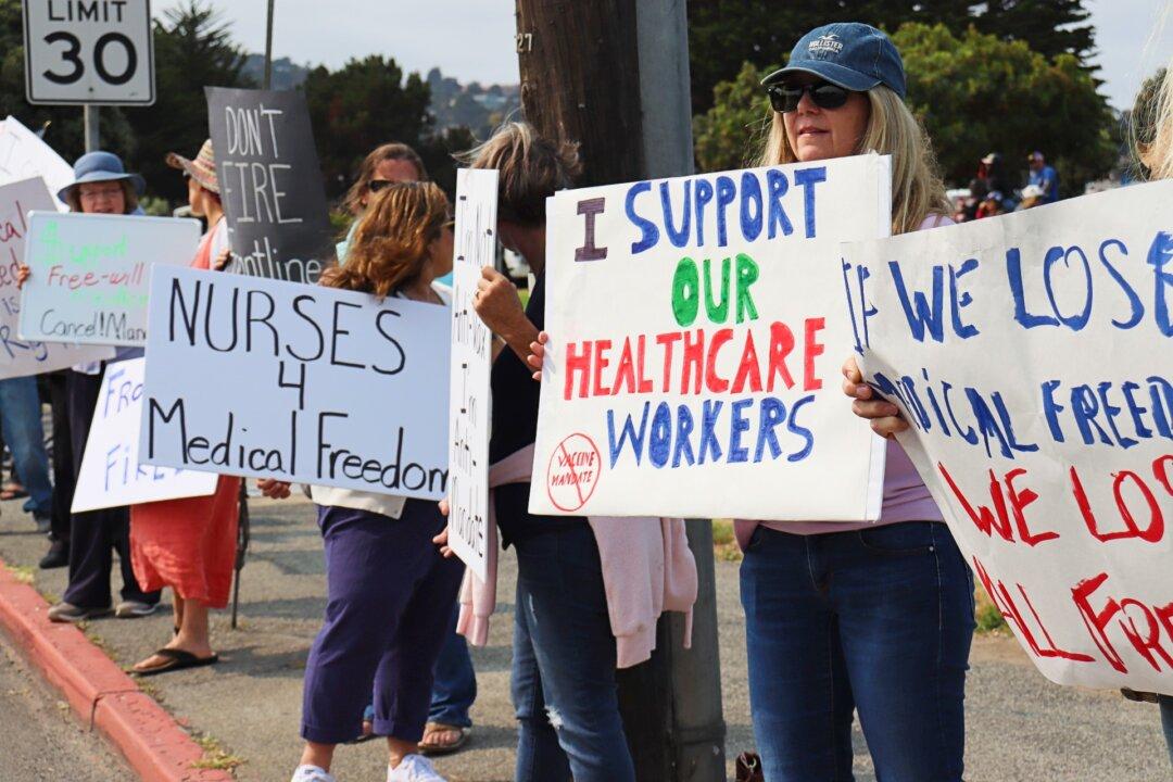 Monterey Medical Workers Protest Vaccine Mandates Ahead of State Vaccination Deadline