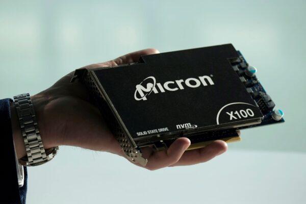 Micron Technology's solid-state drive for data center customers is presented at a product launch event in San Francisco on Oct. 24, 2019. (Stephen Nellis/Reuters)