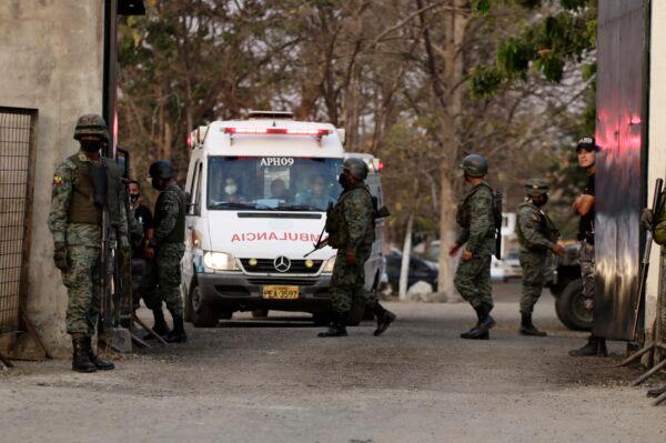 An ambulance leaves the Litoral Penitentiary after a prison riot, in Guayaquil, Ecuador, on Sept. 29, 2021. (Angel DeJesus/AP Photo)