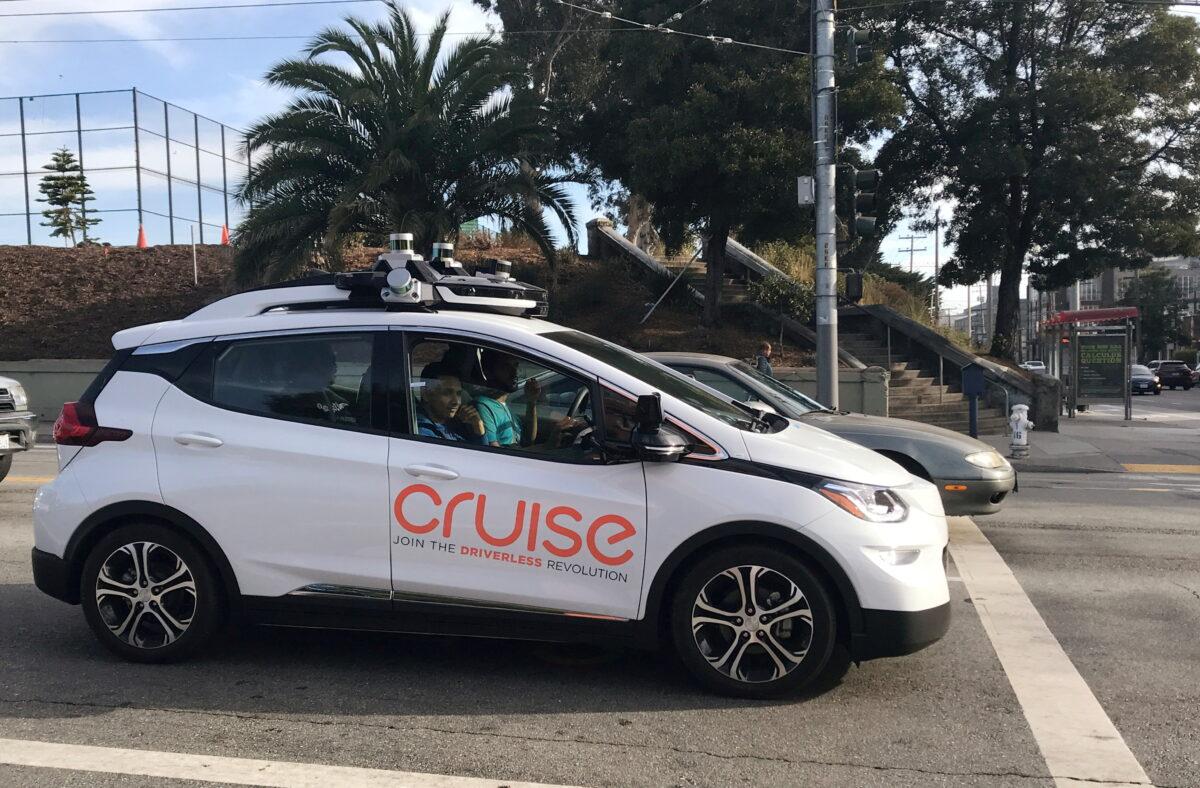 A Cruise self-driving car, which is owned by General Motors Co., is seen outside the company’s headquarters where it does most of its testing, in San Francisco, Calif., on Sept. 26, 2018. (Heather Somerville/Reuters)