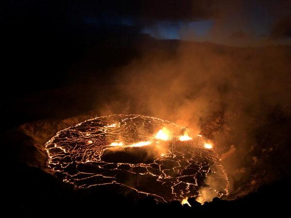 A rising lava lake is seen within Halema'uma'u crater during the eruption of Kilauea volcano in Hawaii National Park, Hawaii, on Sept. 29, 2021. (USGS/M. Patrick/Handout via Reuters)