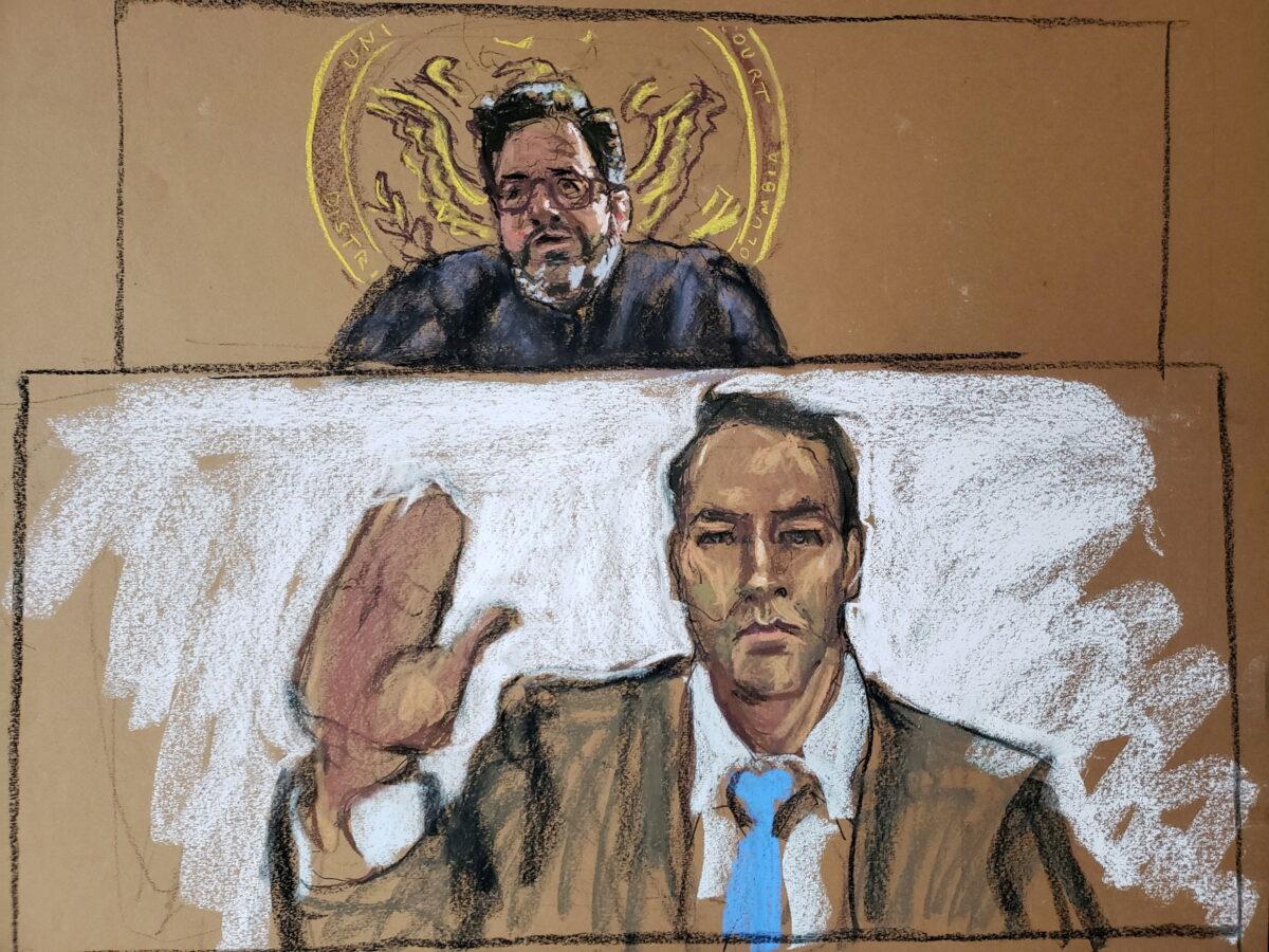 U.S. Olympic swimmer Klete Keller appears in this courtroom sketch during a virtual hearing before Magistrate Judge G. Michael Harvey in a District of Columbia court on Jan. 22, 2021. (Jane Rosenberg/Reuters)