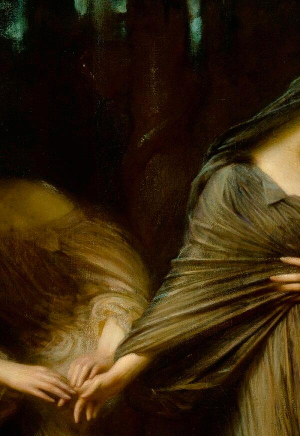 In this detail of the painting, the snake, though barely visible, can be seen by a glimmer of light on its skin. (PD-US)