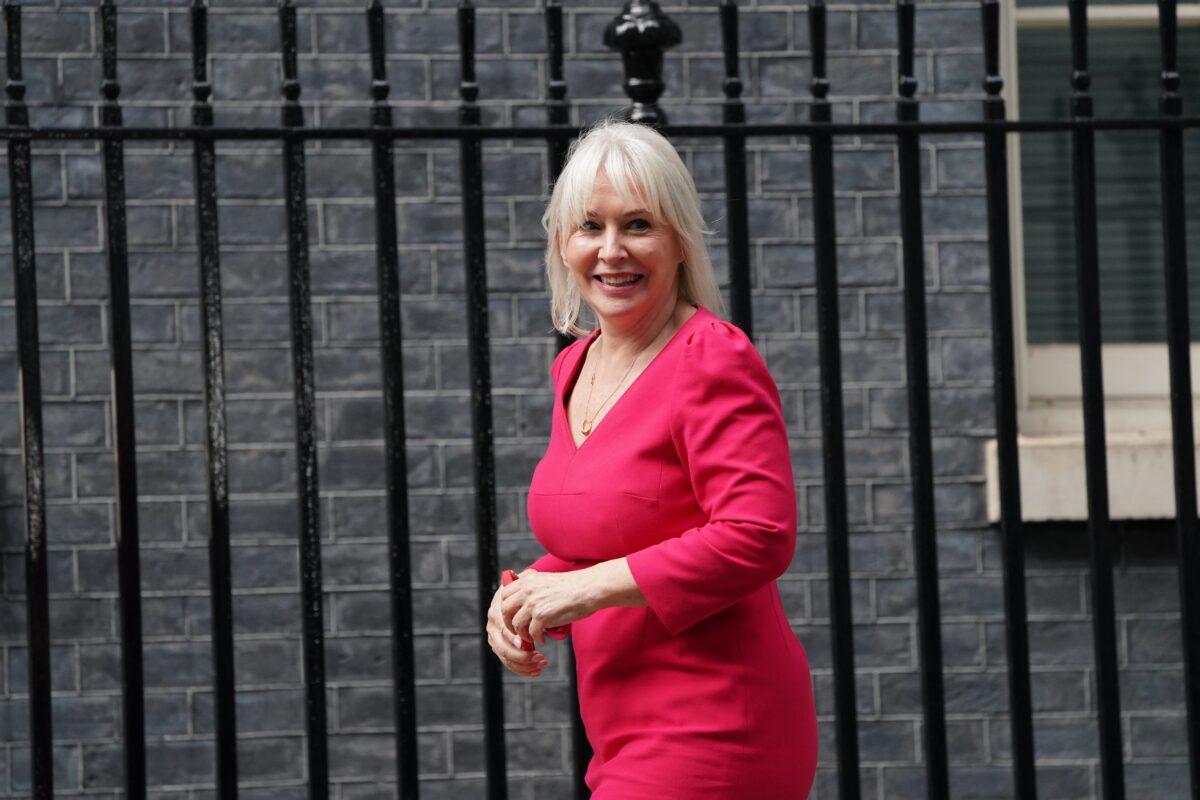 Then Health Minister Nadine Dorries arrives at Downing Street, London, on Sept. 15, 2021. (Victoria Jones/PA)