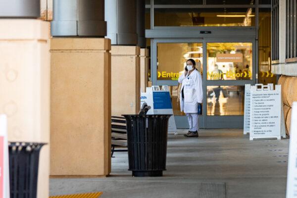 Healthcare workers at St. Joseph Hospital in Orange, Calif., on Dec. 16, 2020. (John Fredricks/The Epoch Times)