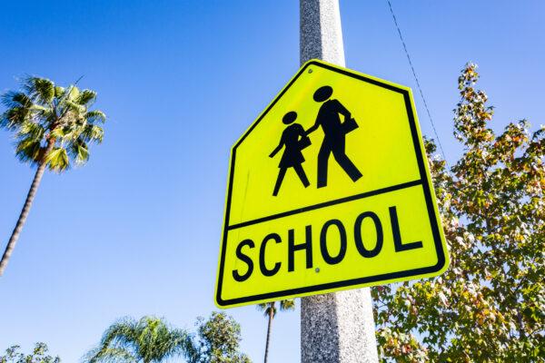 In this file photo, a sign is seen near Sonora Elementary School in Costa Mesa, Calif., on Dec. 1, 2020. (John Fredricks/The Epoch Times)
