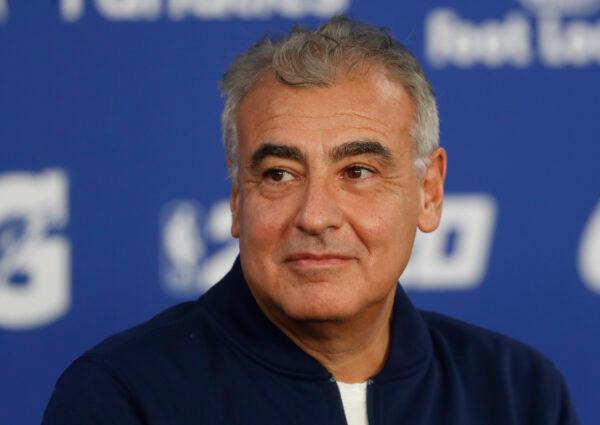 Hedge-fund billionaire Marc Lasry, co-owner of the NBA's Milwaukee Bucks, attends a press conference ahead of NBA game between Charlotte Hornets and Milwaukee Bucks in Paris on Jan. 24, 2020.  (AP Photo/Thibault Camus)