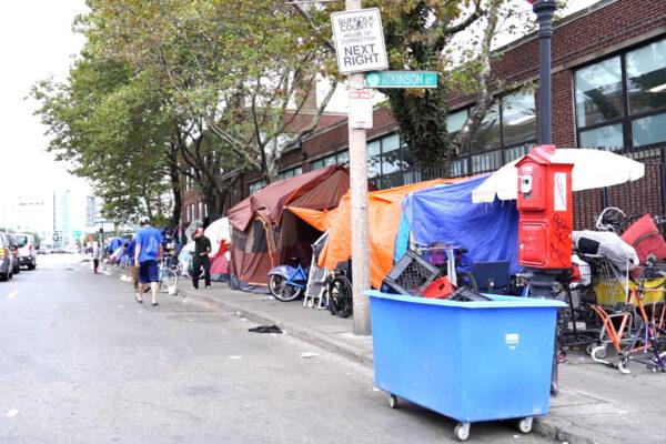 The tent city is close to the Suffolk County House of Correction. (Learner Liu/The Epoch Times)