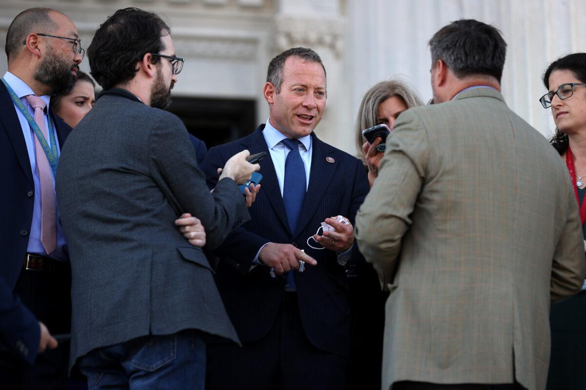 Problem Solvers Caucus co-Chair Rep. Josh Gottheimer (D-N.J.) speaks to reporters outside the U.S. Capitol in Washington on Sept. 30, 2021. (Mandel Ngan/AFP via Getty Images)
