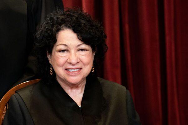 Associate Justice Sonia Sotomayor sits during a group photograph of the Justices at the Supreme Court in Washington on April 23, 2021. (Erin Schaff/Pool/AFP via Getty Images)