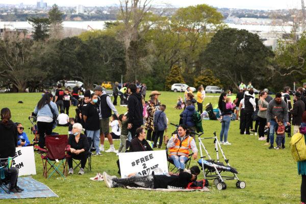 People gather at the Auckland Domain for a protest in support of freedom in Auckland, New Zealand, on Oct. 2, 2021. (Phil Walter/Getty Images)