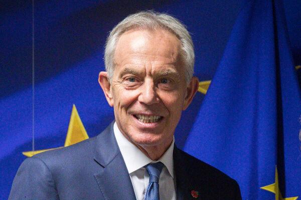 Former British Prime Minister Tony Blair is shown ahead of a meeting at the EU Charlemagne building in Brussels, on Nov. 6, 2019. (Stephanie Lecocq/Pool via AP)