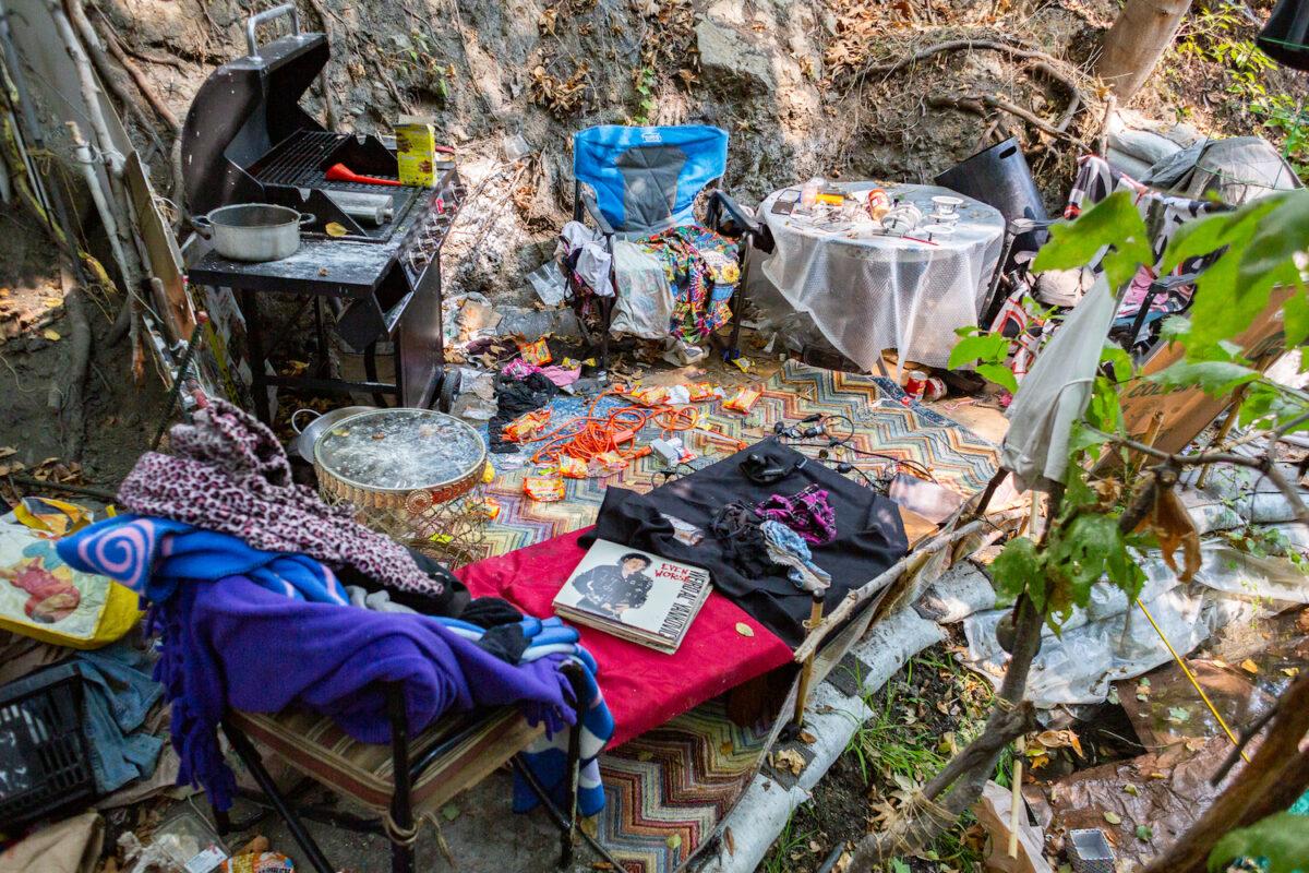 A homeless encampment discovered by the Los Angeles Sheriff's Department in Malibu, Calif., on Sept 24, 2021. (John Fredricks/The Epoch Times)