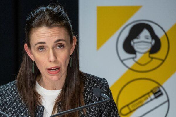 New Zealand Prime Minister Jacinda Ardern addresses a post-Cabinet press conference at Parliament in Wellington, New Zealand, on Oct. 4, 2021. (Mark Mitchell/Pool Photo via AP)
