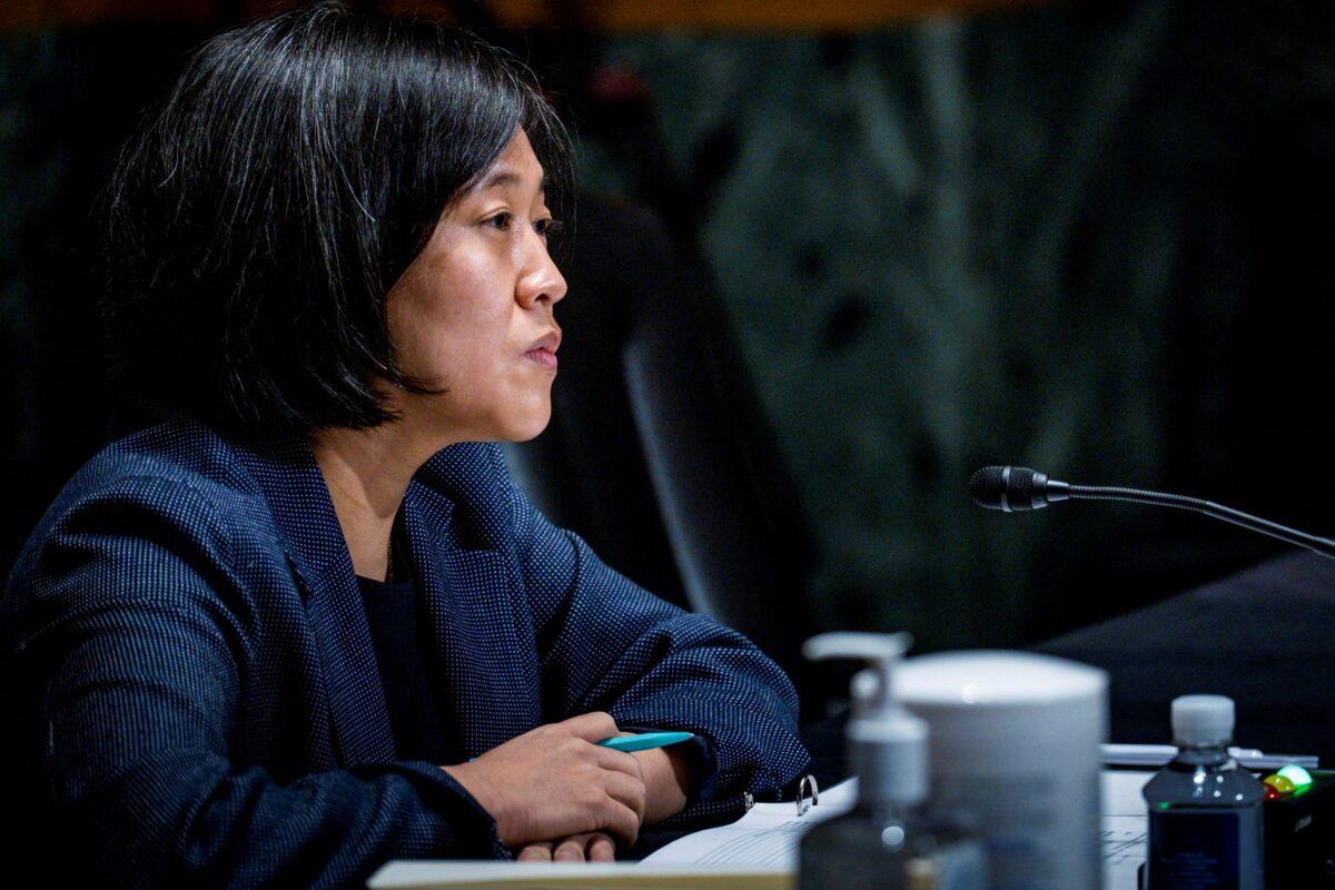 U.S. Trade Representative Katherine Tai testifies before the Senate Finance Committee on Capitol Hill in Washington on May 12, 2021. (Pete Marovich/Pool via Reuters)
