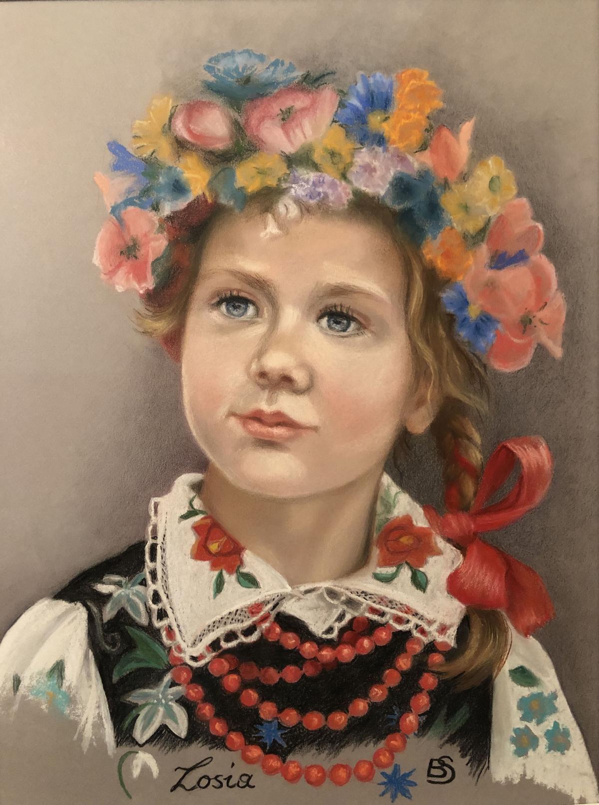 Polish girl in traditional costume, by Barbara Schafer. Pastel. (Courtesy of Barbara Schafer)