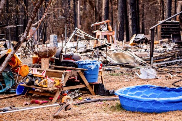 A play area charred by the Caldor Fire in Grizzly Flats, Calif., on Sept. 26, 2021. (Jacquelin Mullinax/NTD News)