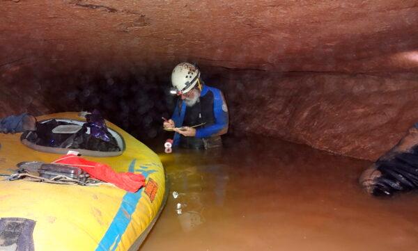 Ed Klausner is documenting conditions and features inside Mammoth Cave. (Elizabeth Miller/Cave Research Foundation)