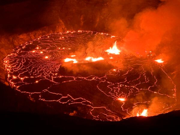 The eruption within in Kilauea volcano's Halemaumau crater at the volcano's summit on Sept. 29, 2021. (USGS via AP)