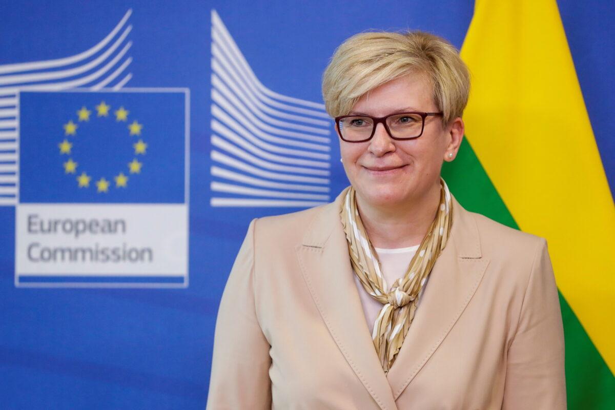 Lithuanian Prime Minister Ingrida Simonyte poses ahead of a meeting at the European Council in Brussels, Belgium, on June 3, 2021. (Stephanie Lecocq/Pool via Reuters)