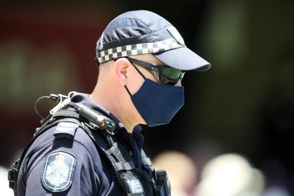 A Queensland police officer at The Gabba in Brisbane, Australia, on Jan. 15, 2021. (Jono Searle/Getty Images)