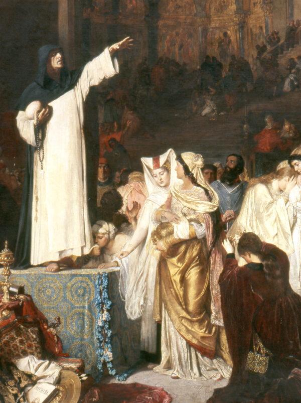 In this detail of the painting, Savonarola is preaching to all who will listen. (Public Domain)