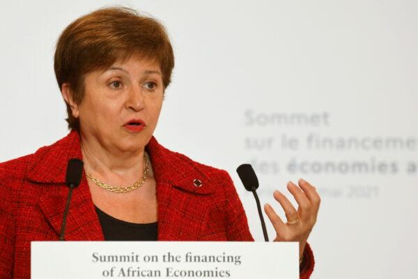International Monetary Fund (IMF) Managing Director Kristalina Georgieva speaks during a joint news conference at the end of the Summit on the Financing of African Economies in Paris, France on May 18, 2021. (Ludovic Marin/Reuters)