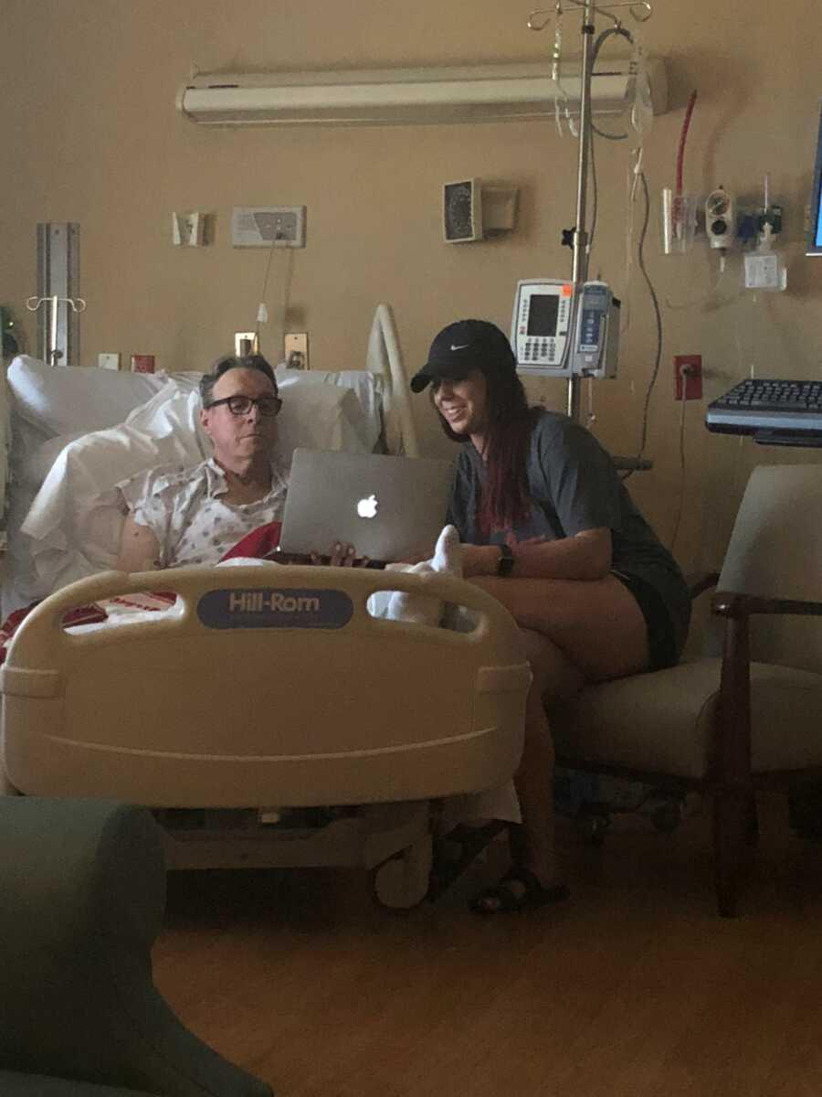 Megan with her father at the hospital. (Courtesy of <a href="https://www.facebook.com/megan.roy.52">Megan Roy</a>)