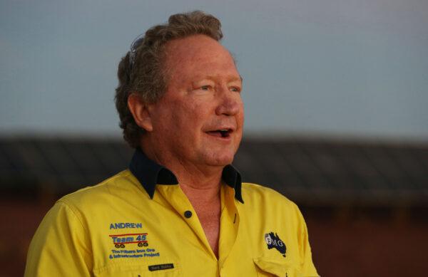Fortescue Metals chairman Andrew Forrest during a visit to the Christmas Creek mine site in The Pilbara, Western Australia on Apr. 15, 2021. (AAP Image/Pool, Justin Benson-Cooper)