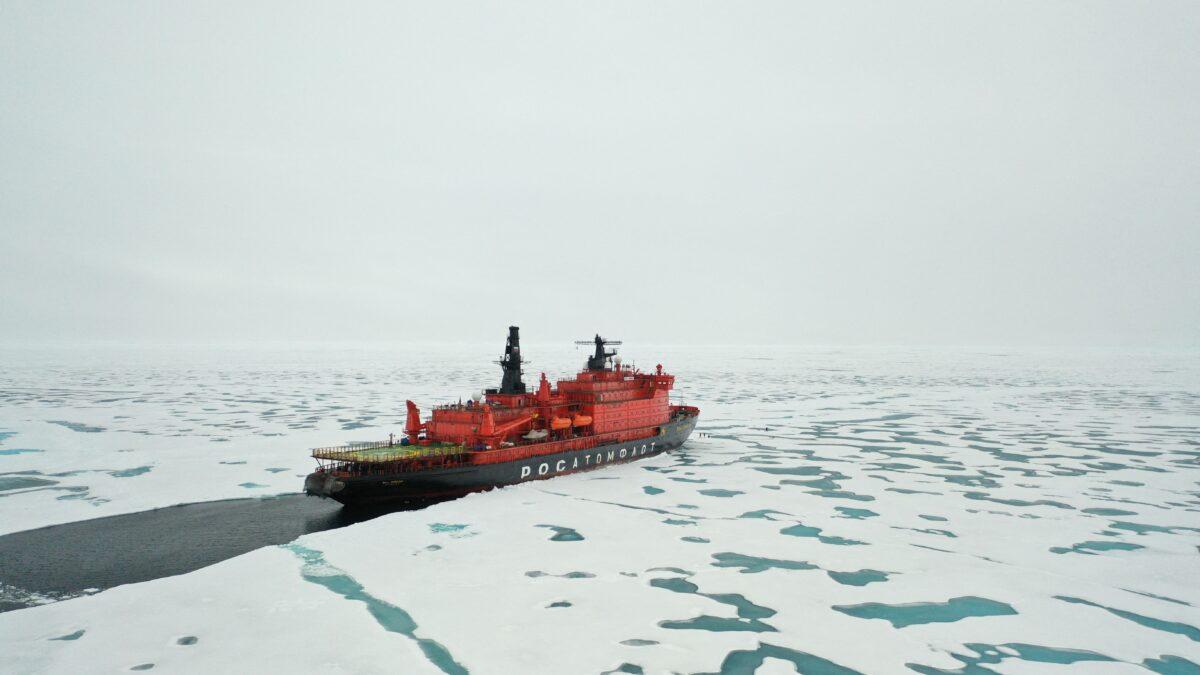 The Russian "50 Years of Victory" nuclear-powered icebreaker is seen at the North Pole on Aug. 18, 2021. (Ekaterina<br/>Anisimova/AFP via Getty Images)