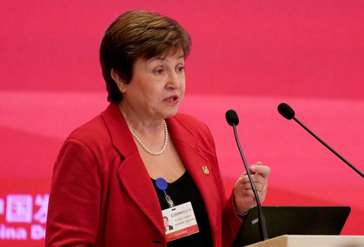 Then-World Bank Chief Executive Officer Kristalina Georgieva speaks at the annual session of the China Development Forum (CDF) 2018 at the Diaoyutai State Guesthouse in Beijing, on March 25, 2018. (Jason Lee/Reuters)
