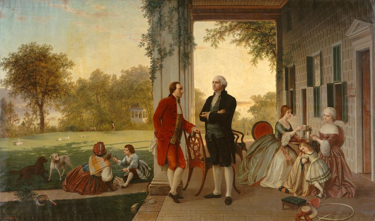 “Lafayette and Washington at Mount Vernon, 1784,” 1859, by Thomas Prichard Rossiter and Louis Rémy Mignot. The Metropolitan Museum of Art. (Public Domain)