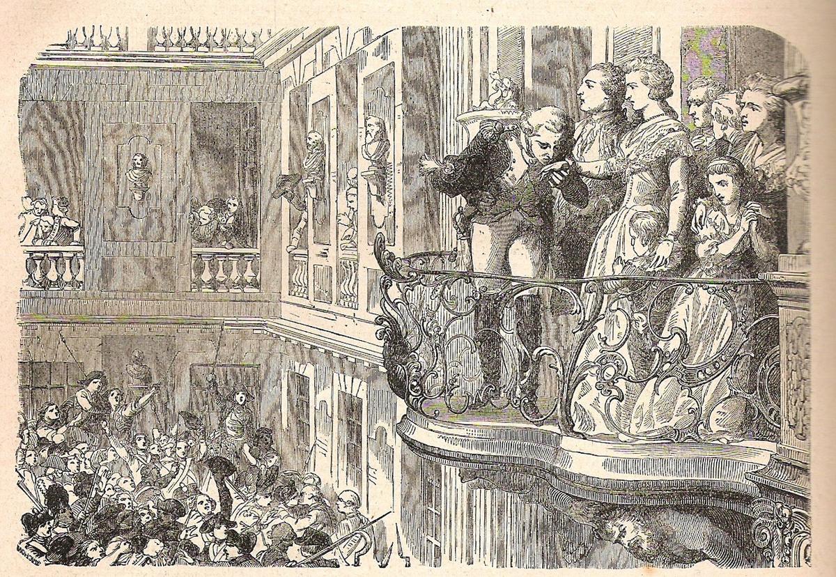 An 18th-century engraving of Lafayette on the balcony of Versailles with Marie Antoinette. (Public Domain)