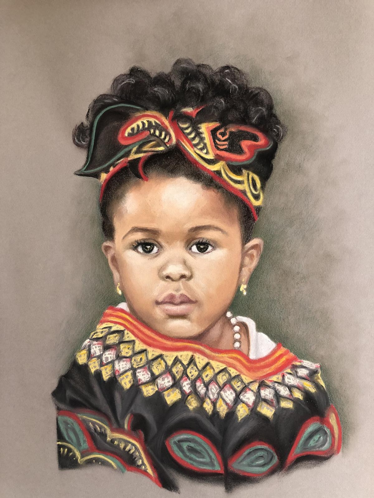 African girl in traditional costume, by Barbara Schafer. Pastel. (Courtesy of Barbara Schafer)